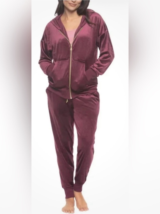 Felina Pants - Felina Plum Velvet Track Pants & Zip Hoodie Set